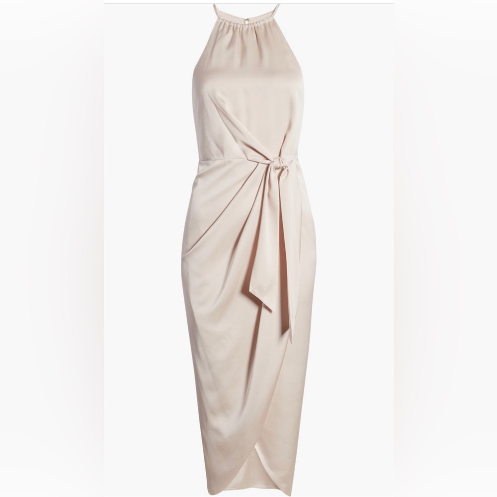NWT Shona Joy Tie Front Satin Midi Dress in Porcelain Color Size 6